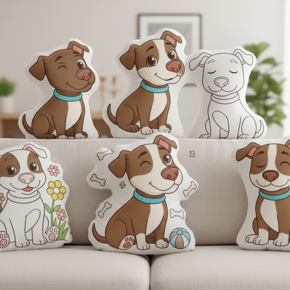 Charming Brown and White Dog Illustration Pillow